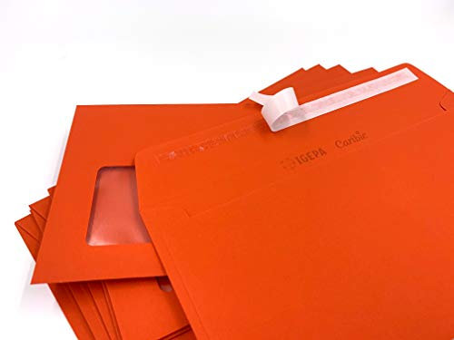 100 Briefumschläge mit Fenster, Rot, Zinnoberrot, DIN lang = 220 x 110 mm, Haftklebestreifen