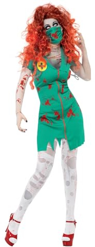 Smiffys Costume infirmière zombie, Vert, avec robe et masque