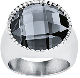 s.Oliver Damen-Ring Edelstahl Glas 50826, Schwarz/ Silber, 54