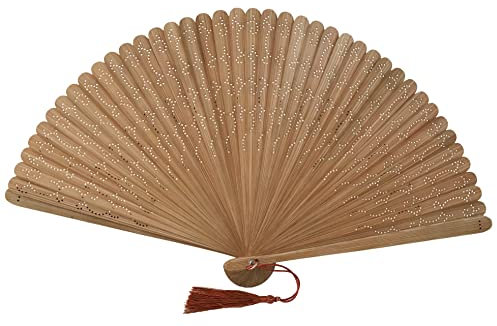 FANSOF.FANS Handheld Fan Made with Finest Bamboo Carved Wooden Folding Hand Fan with a Pouch for women girls(HQF18)