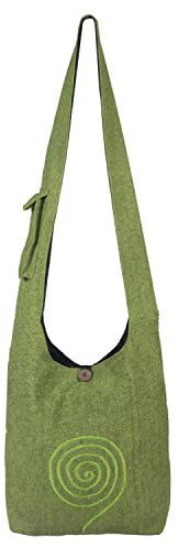 Vishes - Umhängetasche aus langlebiger, handgewebter Baumwolle mit aufgestickter Spirale - Unisex hellgrün