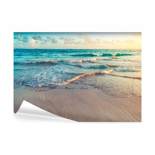 decomonkey Papier Peint Panoramique Plage Mer 300x210 cm Décoration murale | Tapisserie décorative pour chambre salon, Nuages vagues mer ciel sable plage tropical eau, moderne