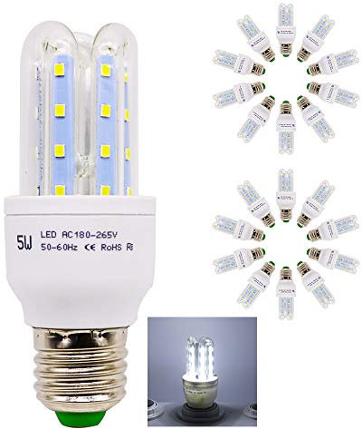 Chao Zan E27 LED Lampe U-Form Glas Glühbirne 5 W 500LM ersetzt 50 W Halogen Leuchtmittel, E27, Kaltweiß (6000 Kelvin), Speichern 90% Energie,LED Energiesparlampe, 20 er Pack
