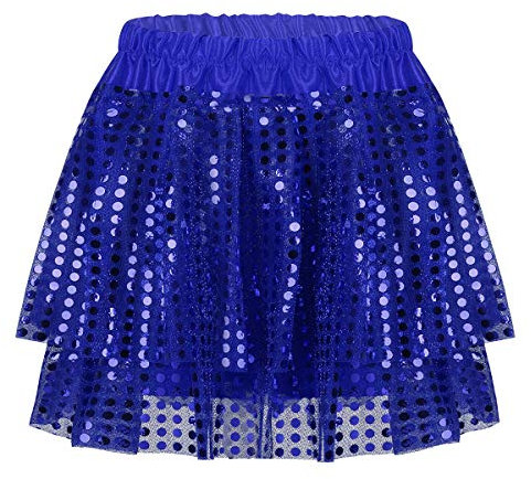 YiZYiF Kinder Mädchen Pailletten Rock Shorts Kurz Glitzer Tutu Ballett Tanzrock Röcke Glänzend Latein Jazz Bauchtanz Cheerleading Rock Blau 122-128