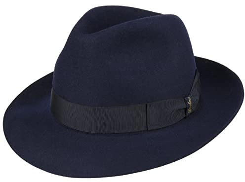 Borsalino Alessandria Superior Haarfilzhut Filzhut Herrenhut Fedora Herren - Made in Italy mit Futter, Ripsband Frühling-Sommer Herbst-Winter - 58 cm blau