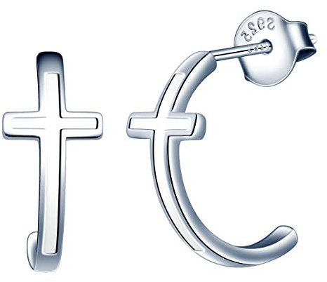 MicLee Damen Ohrringe 925 Sterling Silber Halbkreisförmiges Kreuz Ohrstecker Ohrschmuck mit Geschenkbeutel,Super Weihnachten Geschenk