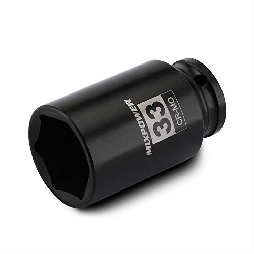 MIXPOWER Douille à choc profonde 1/2, CR-MO, 33 mm, métrique, 6 points, écrou d'essieu pour un retrait facile