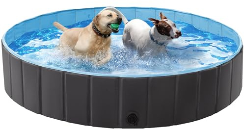 Yaheetech Piscina per Cani Vasca da Bagno Pieghevole Antiscivolo per Animali Domestici in PVC da Esterno Interno Nero 160 x 30 cm