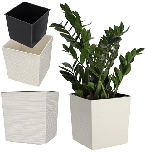 KADAX Macetero de plástico resistente a la intemperie para balcón, terraza, interior, maceta ligera con inserción, maceta para plantas, maceta para plantas (crema, altura: 25 cm)