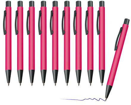 sin4sey 10er Set Kugelschreiber matt - klassischer Kuli in lebendigen Trendfarben (Pink)