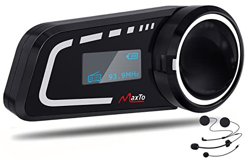 MAXTO Auricular Bluetooth para Motocicleta M2C 1000M 6 Riders Group Casco Sistema de comunicación con Pantalla LCD Universal Moto Intercom Impermeable Casco de Motor Intercomunicador FM (1 Paquete)