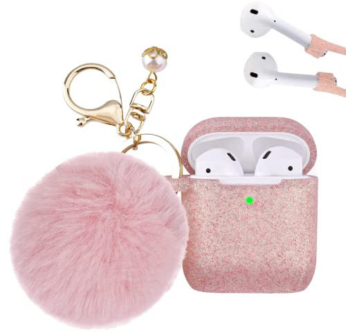 Airpod 2nd Generation Case Cover PERSONALLY YOURZ Airpod 1st, 2nd Gen Case Silicone Protective Case Cover 【Support Wireless Charging, Front LED Visible】 Keyring & Soft Fluffy Pompom – ROSE GOLD