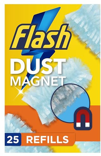 Flash Duster Dust Magnet Refills, Trap & Lock Away Dust, Dirt, Hair & Allergens In No Time, 25 Dusters (5x5)