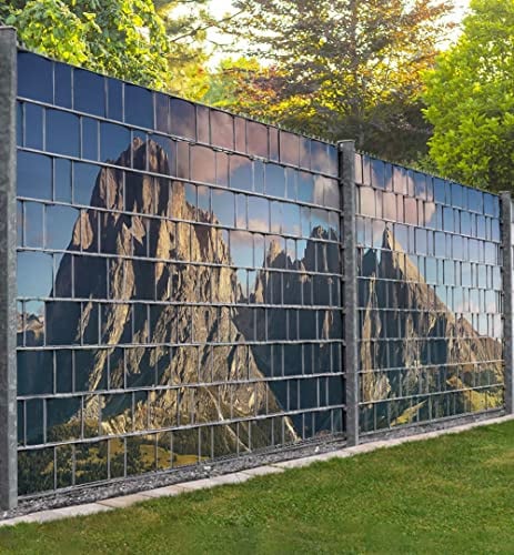 MyMaxxi Infinity Zaunsichtschutz - Gebirge mit Wäldern und Wolken - Sichtschutzstreifen für Doppelstabmattenzaun - Windschutz Sonnenschutz Blickdicht - Sichtschutz Garten Teil1 + Teil2-500x180cm