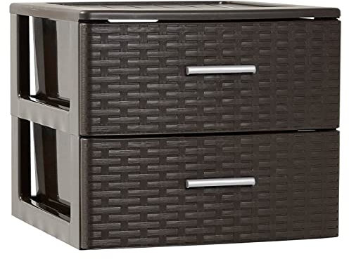 AC - Cajonera de Ordenación Modelo Rattan - 2 Niveles - Torre de almacenaje Multiusos, Organizador Auxiliar, Almacenamiento, baño - 31,5 x 36,5 x 36,5 cm - Color Wengue