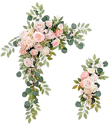 RESOYE Hochzeitsbogen Blumen 2er Set Künstliche Rose Kranz Kit Seide Floral Swag Girlande Laube Blumenarrangement für Zeremonie Empfang Schild, Rosa