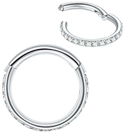 Popuhoops 1,0mm 6mm Silber Nasenringe Zirkonia Nasenring Knorpel Ohrring Klar CZ Hoop Septumring Segmentring Clicker 316L Chirurgenstahl Körperpiercing Helix Ohrläppchen Daith Rook Conch Piercing