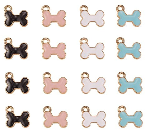 Ipotkitt 40 Stück 4 Farben Knochen Legierung Charm Anhänger Hundemarke Ornamente mit Emaille für Schmuckherstellung Ohrring Halskette Armband Zubehör – 11,5 x 13 mm