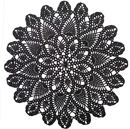 Phantomon 50,8 cm Spitzendeckchen, Tischsets, handgefertigt, Häkeltuch, runde Untersetzer, gestrickte Deckchen für Tische, Sofabezug, 100% Baumwolle (schwarz)