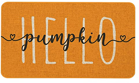 Mloabuc Hello Pumpkin Door Mat Funny Text Indoor mat, Thanksgiving Holiday Creative Decorative Seasonal Burlap Welcome Floor Orange Mat Switch Mat for Outdoor 17 x 30 in