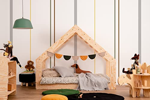 smartwood Hausbett Bodenbett Moon G Kinderbett 90x190 mit Lattenrost - Montessori Hausbett für Jungen und Mädchen - Holzbett und Lattenrost für Kinder - 190x90