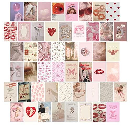 TwoDays Ästhetische Wandkunst, Kokett-Poster, 10,2 x 15,2 cm, Rosa, Vintage-Drucke für Raumdekoration, 50 Stück