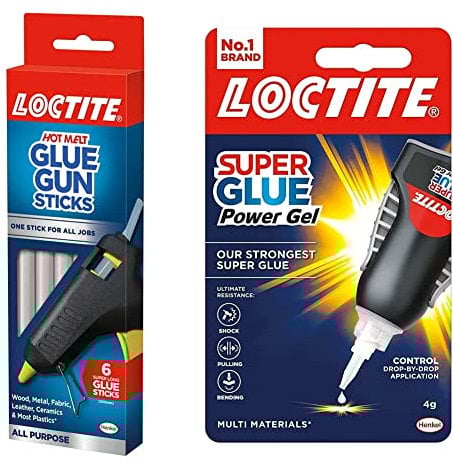 Loctite 639713 Hot Melt Glue Gun Sticks, 1 x 6 Sticks, Black & Super Glue Power Gel Control, Flexible Super Glue Gel, with Non-Drip Formula for Vertical Applications, Clear, 4g (Pack of 1)