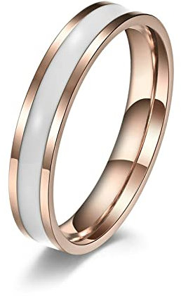 Bishilin Fede Nuziale Donna, Donna Anello Acciaio Oro Rosa Anello Inciso 4MM con Smalto Bianco Misura 7