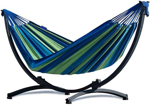Potenza Hängematte mit Gestell I Stabiler Rahmen 200kg - 250cm Balkon I Hängematte 200x120cm I Indoor Outdoor Garten Pool Terrasse Stahl (Basic Gestell Graphit, Grün)