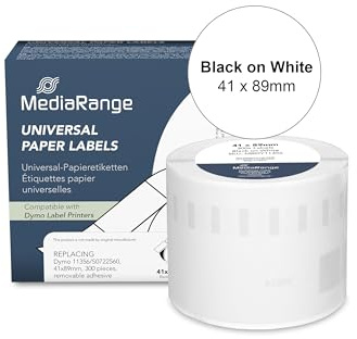 MediaRange Etiketten ersetzt Dymo 11356/S0722560 41 x 89 mm, 300 Stück Weiß | 300 Stück | permanent haftend | Weiß