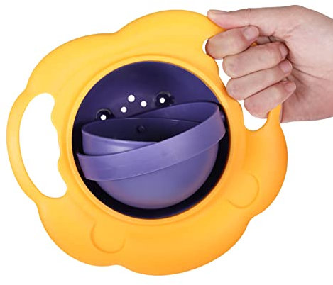 Vokmon Cuenco giratorio de 360 grados, cuenco de equilibrio de león sin derrames, cuenco antiquemaduras, anticaídas, cuenco para aperitivos antiderrames (violetas)