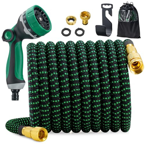 JUNEBOW® Gartenschlauch 30m Flexibel Wasserschlauch mit 10-Funktionen-Düse | Leichter Flexibler Schlauch mit 3/4 Zoll und 1/2 Zoll Massiven Anschlüssen und 3-Lagigem Latexkern