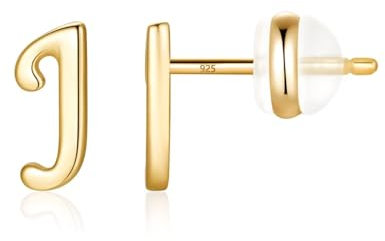 TINGN Ohrstecker Ohrringe Silber 925 Mädchen Damen, Initial J Kleine Ohrstecker Gold Ohrschmuck für Tochter Kind Geburtstagsgeschenk für Enkelin Nichte Kinder