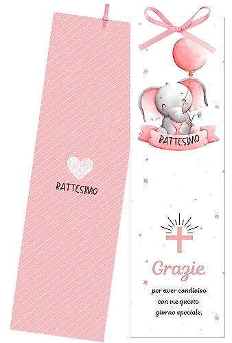 Dolplp! 50pz Segnaposto Battesimo Bimba, Bomboniere Battesimo Segnalibri con Nastro, Allestimento Decorazioni Battesimo Bimba Ringraziamento Addobbi Bigliettini