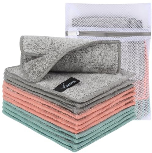 VIVOTE Lot de 12 lingettes nettoyantes en microfibre pour le visage - 15 x 15 cm - Lavables et réutilisables - Lingettes démaquillantes en microfibre de bambou