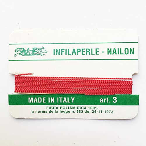 Filo infilaperle con ago di colore rosso in nylon per collane bracciali nailon varie misure (3)
