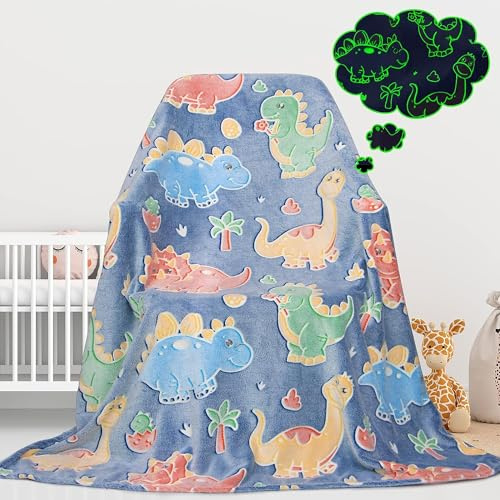Gdindff Dinosaurier-Decke für Kinder, leuchtet im Dunkeln, niedliche Dinosaurier-Überwurfdecke, weiche Fleece-Decke für Kleinkinder, Jungen und Mädchen, Dinosaurier-Spielzeug, Geschenke