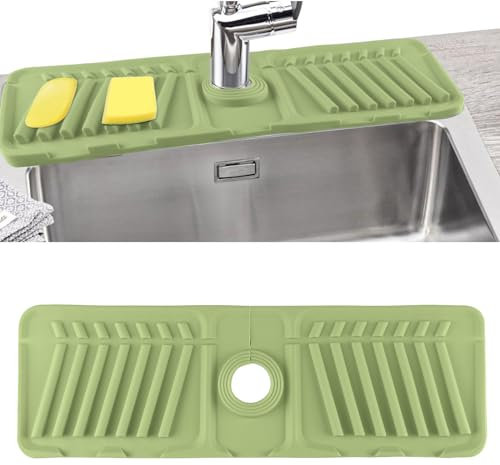 Faucet Drain Mat, Silicone Kitchen Sink Splash Guard for Kitchen Bathroom and Counter, Splash Drying Countertop Sink Protectors Absorbent Mat,17.7” x 5.5”(Green)