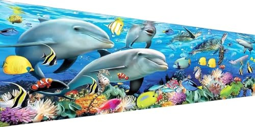 Diamond Painting Broderie Diamant Peinture Kit Grand Format Complet en Perle Diamant a Coller Dauphin sous marin Accessoires Canevas 5D Tableau Enfant Adulte Dessin Decor Murale Chambre 50x150cm J-346
