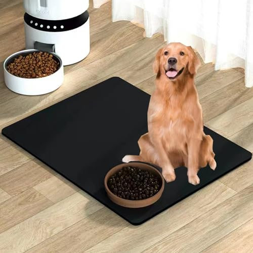 YQBFTC Tapis Absorbant Chien, 60X40CM Tapis pour Gamelle Chien, Coussin Lavable Antidérapant Tapis de Nourriture pour Chien pour éviter Que l'eau ou la Nourriture ne se renverse(Noir)