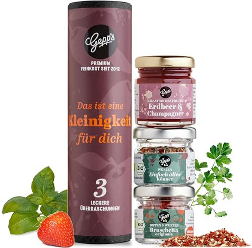 Gepp's Feinkost Geschenkset Eine Kleinigkeit I Gourmet Geschenkset Männer & Frauen mit Bruschetta Dip, Erdbeer-Champagner-Aufstrich I Kleines Probierset ohne künstliche Zusätze
