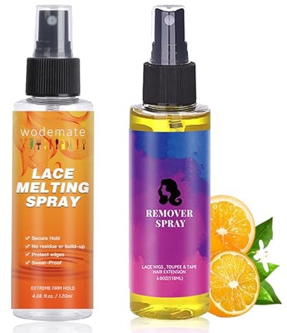 Tape Extensions Remover Wig Glue Set - Citrus Flavor Tape in Extension Remover Spray - Strong Hold Invisible Bonding Adhesive Hair Glue for Wigs Toupee (118ml+120ml)