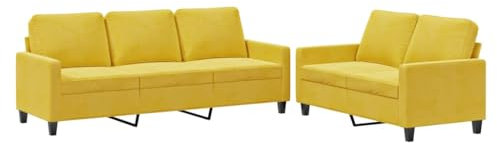vidaXL Sofagarnitur 2-TLG., Sessel Couch mit Kissen, Sofa Wohnzimmersofa mit Armlehnen, Couchgarnitur Designsofa Sitzmöbel Polstermöbel, Gelb Samt