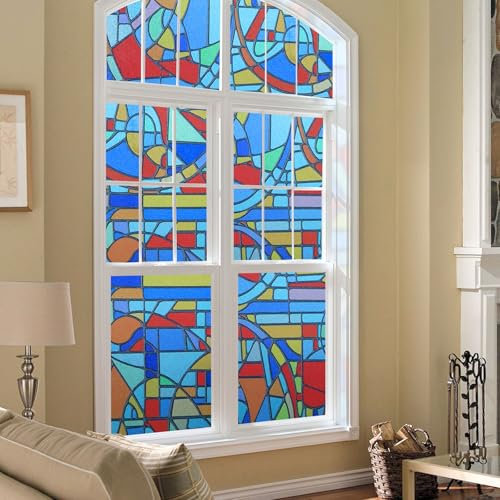 CHEIGHY Fensterfolie Selbsthaftende Fenster Milchglasfolie Sichtschutzfolie Bunt Fenster Privatsphäre Tönungsfolie Statisch Haftend ohne Klebstoff Anti UV Sonnenschutz für Büro Wohnzimmer,90x200cm