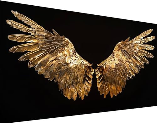 Diamond Painting Engelsflügel Diamond Painting Bilder Kinder, Goldene Feder Diamond Painting Erwachsene Groß XXL 60X120CM, 5D Diamond Art Stickerei Kreuzstich Basteln, Wandzimmer Deko Schlafzimmer