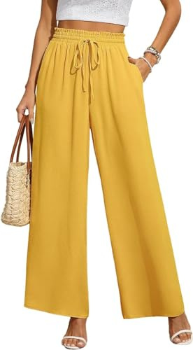 BEIGAI - Pantaloni da donna eleganti, ampi e larghi, con taglio dritto stile palazzo, a vita alta, elasticizzati, con tasche
