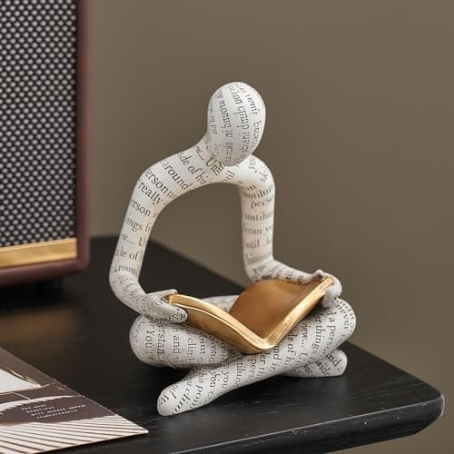 Weiß Denker Lesen Skulpturen für Home Decor, Moderne Regal Dekor Akzente Abstrakte Statuen Bücherregal Deko, Harz Figuren für Wohnzimmer Büro Couchtisch Dekorationen, Geschenke für Frauen