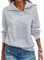 Cuptacc Pullover Damen Elegant Stehkragen Langarm Quarter Zip Pullover Lässig Basic Einfarbig Baumwolle Top Damen Grau, Klein S 36