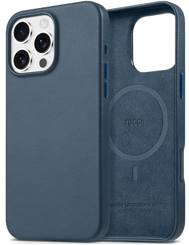 TUCCH Magnetic Case for iPhone 16 Pro Max (6.9) 2024, Protective Lightweight PU Leather Shockproof Anti-Slip Cover[Wireless Charging][Anti-Fingerprint]Compatible with iPhone 16 Pro Max 5G, Dark Blue