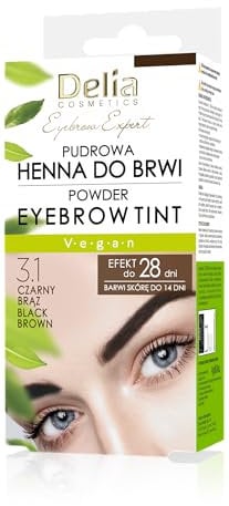 Delia Cosmetics Coloration des sourcils en poudre - Herbes naturelles et couleur - Sourcils accentués, foncés et épaissis - 20 utilisations simples - Kit complet de coloration des sourcils (noir